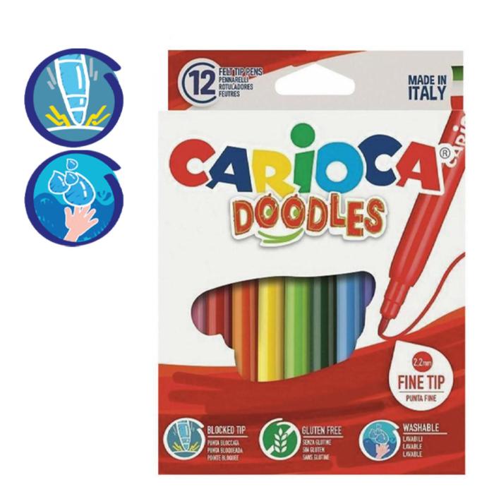 Фломастеры 12 цветов Carioca Doodles, 2.2 мм, супер-яркие, смываемые, картон, европодвес фломастеры 12 цветов 2 2 мм супер яркие смываемые картон европодвес