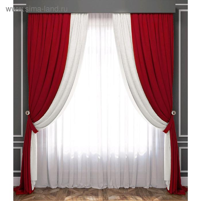 фото Комплект штор «латур», размер 240 х 270 см - 2 шт, подхват - 2 шт, красный / белый pasionaria