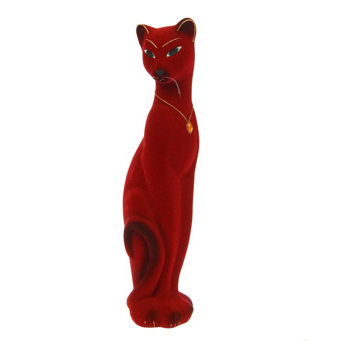 Копилка "Кошка Багира" средняя, флок, красная, жёлтый страз