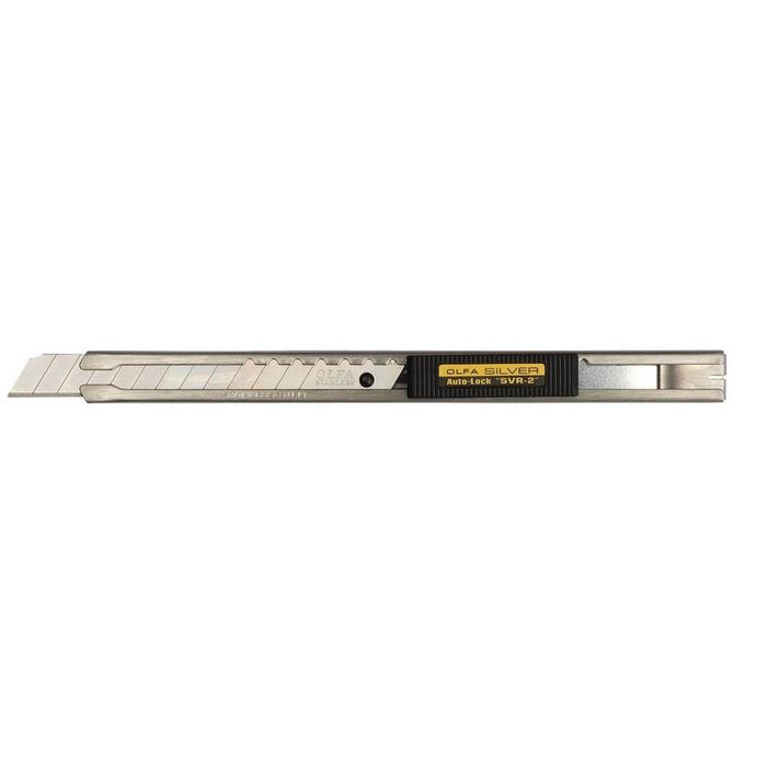 цена Нож OLFA OL-SVR-2, с выдвижным лезвием, нержавеющая сталь, автофиксатор, 9 мм