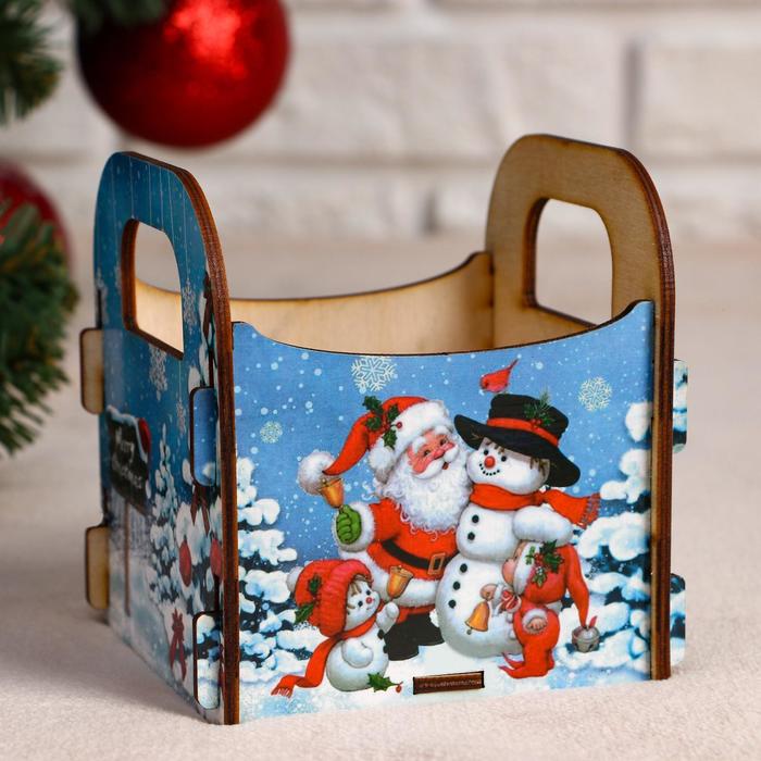 Кашпо деревянное Санта и снеговик, 10×10.5×11 см кашпо деревянное 10 5×10×11 см подарочное рокси смит учителю сова меловая доска коробка