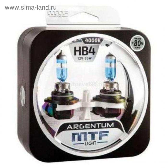 цена Лампа автомобильная MTF HB4 9006 12 В, 55 Вт, ARGENTUM +80% 4000K, 2 шт