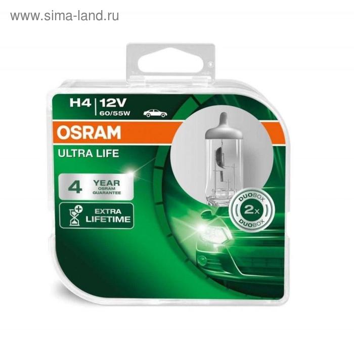 Лампа автомобильная Osram H4 12 В, 60/55 Вт, (P43t-38) ULTRA LIFE DuoBox, 64193ULT_HCB, 2 шт 52880 лампа автомобильная osram allseason h4 12 в 60 55 вт p43t