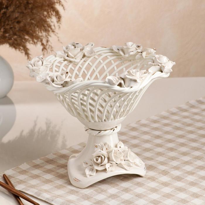 Конфетница "Волна" на ножке с лепкой, белая