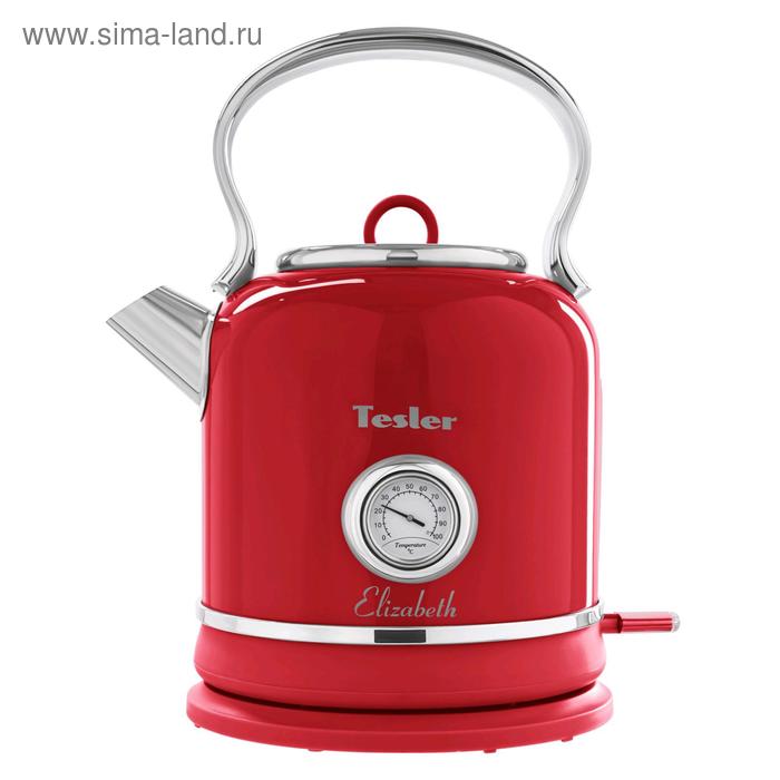 Чайник электрический Tesler KT-1745 RED, металл, 1.7 л, 2200 Вт, ретро, красный