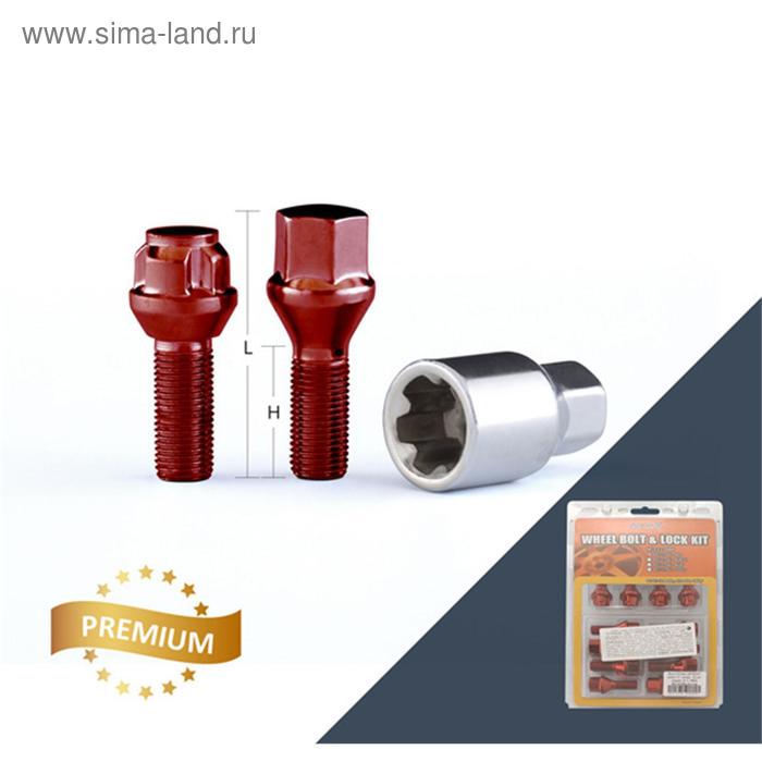 фото Болт m12x1,5, 52/27, hex17, конус, красный, 16 шт, 4 секретки+ключ anmax