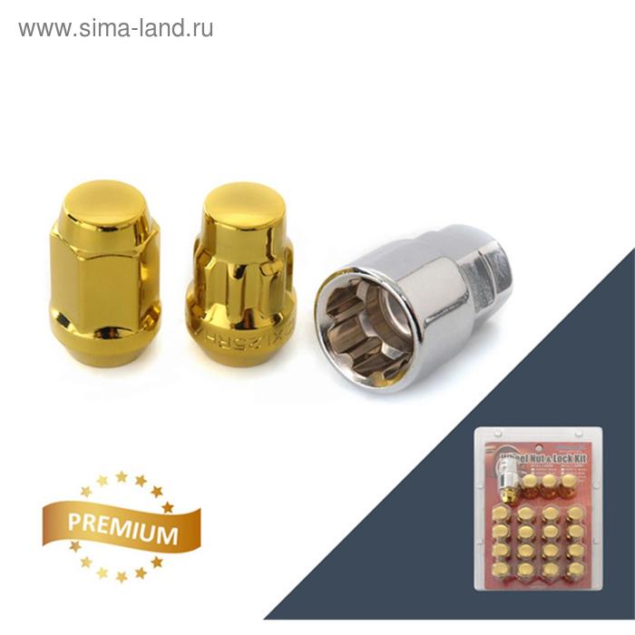 фото Гайка m12x1,5, 35, hex19, конус, закрытая, золотой, 16 шт, 4 секретки+ключ anmax