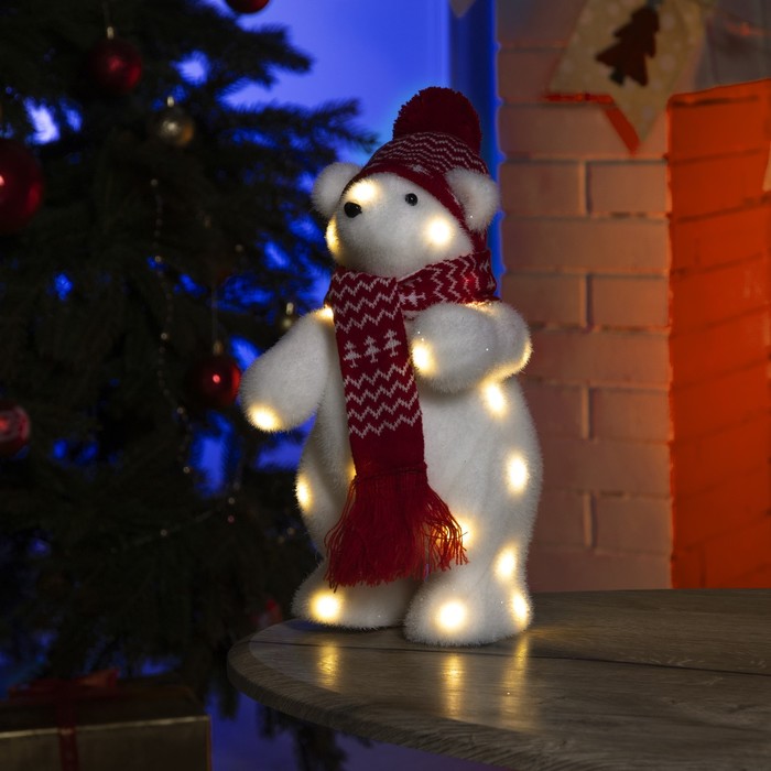 фото Фигура световая "медведь в красной шапке", 26 led, 30х18х17 см, фиксинг, от батар., т/белый luazon lighting