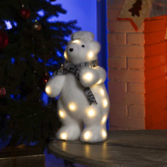 фото Фигура световая "медведь в серой шапке", 30х18х17 см, фиксинг, от батареек, т/белый luazon lighting