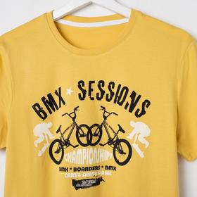 

Комплект мужской (футболка, шорты), цвет горчичный/чёрный меланж, размер 52