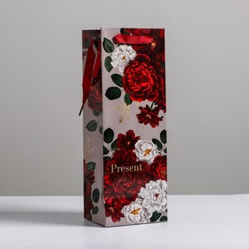 Пакет ламинированный под бутылку Flowers, 13 x 36 x 10 см