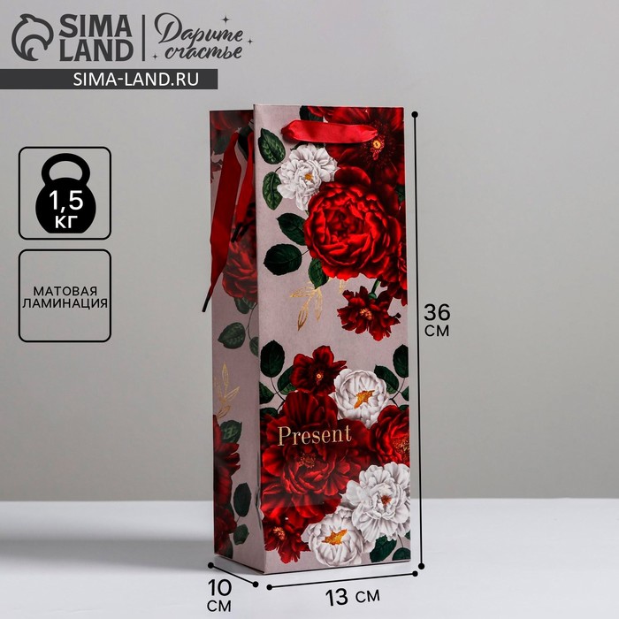 

Пакет подарочный ламинированный под бутылку, упаковка, «Flowers», 13 x 36 x 10 см