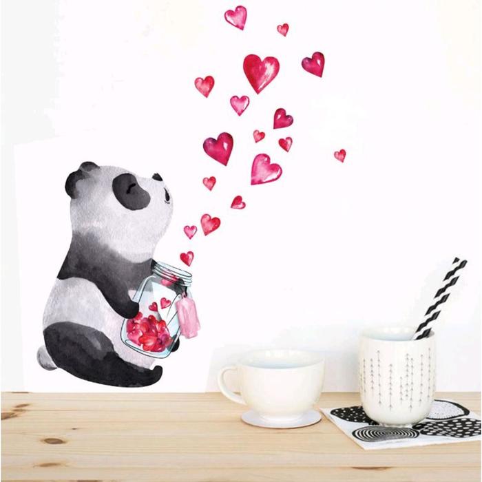 Наклейка пластик интерьерная "Панда с сердечками" 30х30 см