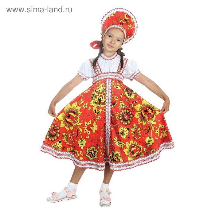 фото Русский народный костюм «хохлома красная», платье, кокошник, р. 36, рост 140 см страна карнавалия