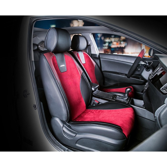 Накидки SPACE, экокожа-велюр, на передние сиденья, черный/бордовый/бордовый аксессуары для автомобиля carperformance накидки на передние сиденья fiberflax cus 1052