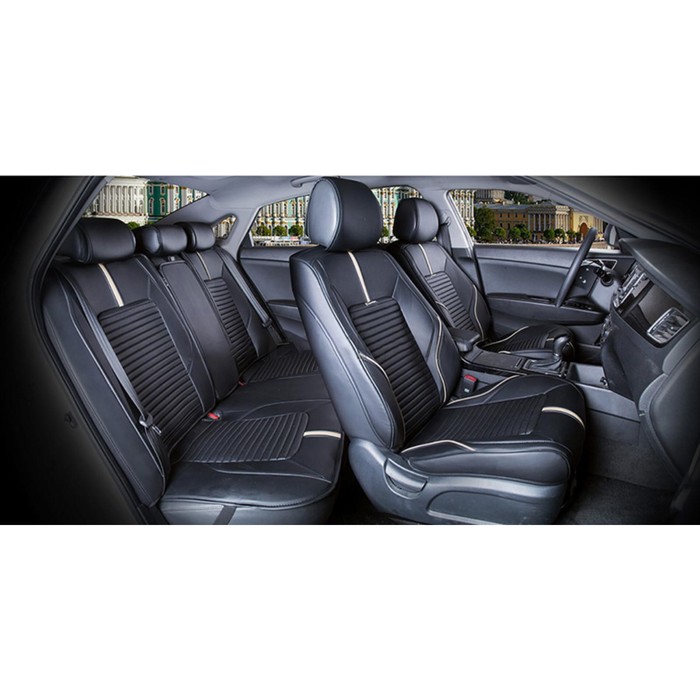 

Накидки SECTOR LEATHER PLUS, экокожа, на весь салон, бежевый/черный/черный