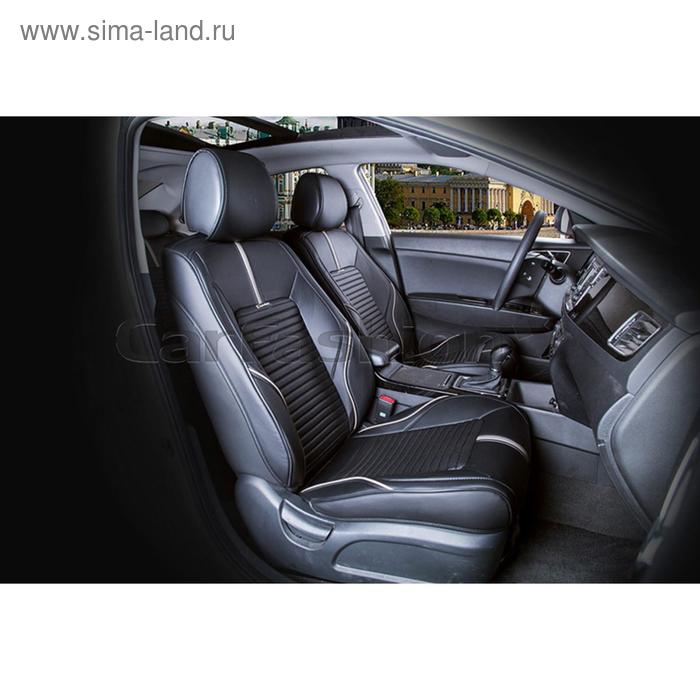

Накидки SECTOR LEATHER, экокожа, на передние сиденья, св.серый/черный/черный