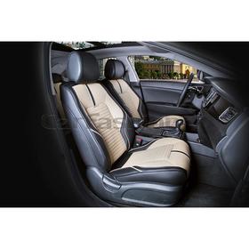

Накидки SECTOR LEATHER, экокожа, на передние сиденья, черный/бежевый/черный