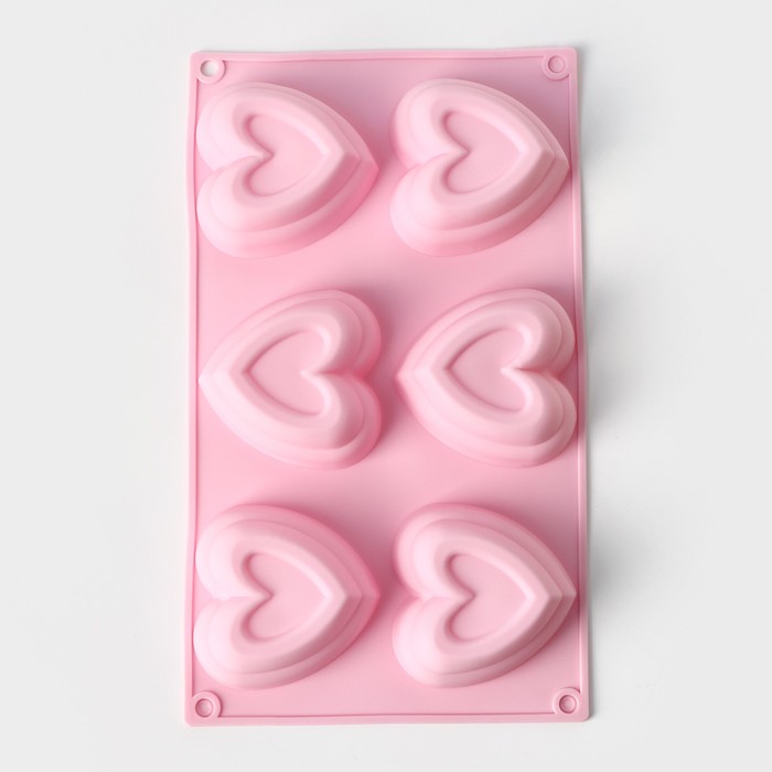 Форма для выпечки Доляна «Сердце в сердце», 17×30 см, 6 ячеек (8×7,3 см), цвет МИКС