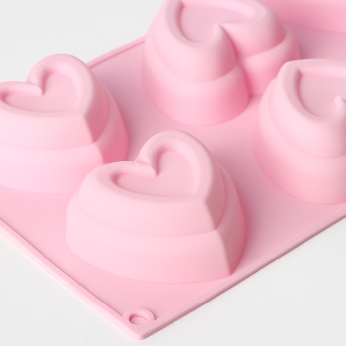 Форма для выпечки Доляна «Сердце в сердце», 17×30 см, 6 ячеек (8×7,3 см), цвет МИКС