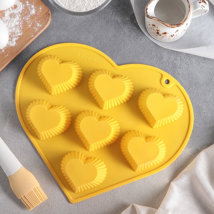 Форма для выпечки, 6 ячеек, 25х22х3,5 см "Сердце. Риб", цвета МИКС