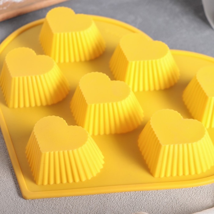 Форма для выпечки, 6 ячеек, 25х22х3,5 см "Сердце. Риб", цвета МИКС