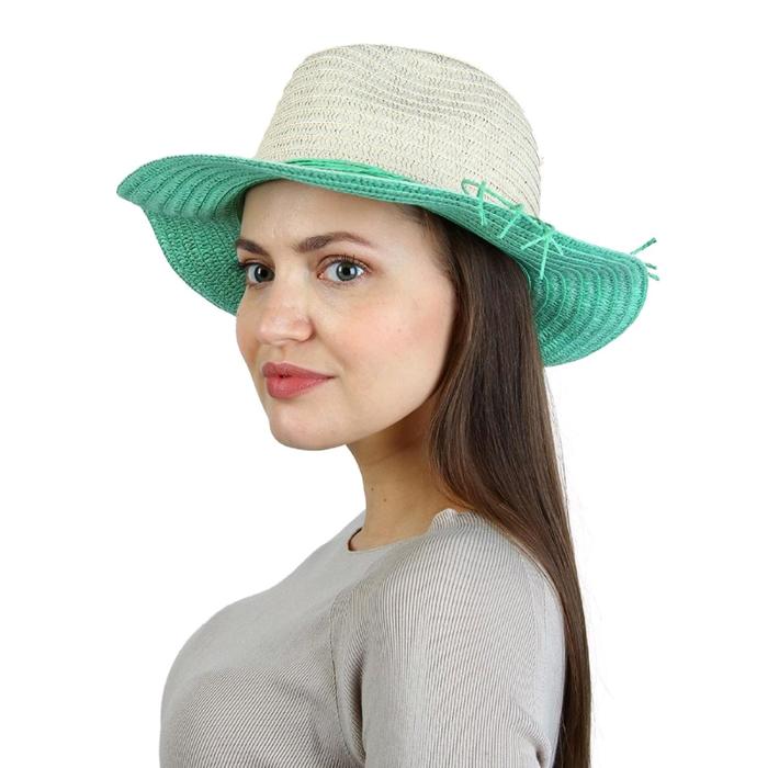 Шляпа женская, размер 57, цвет бежевый, зелёный