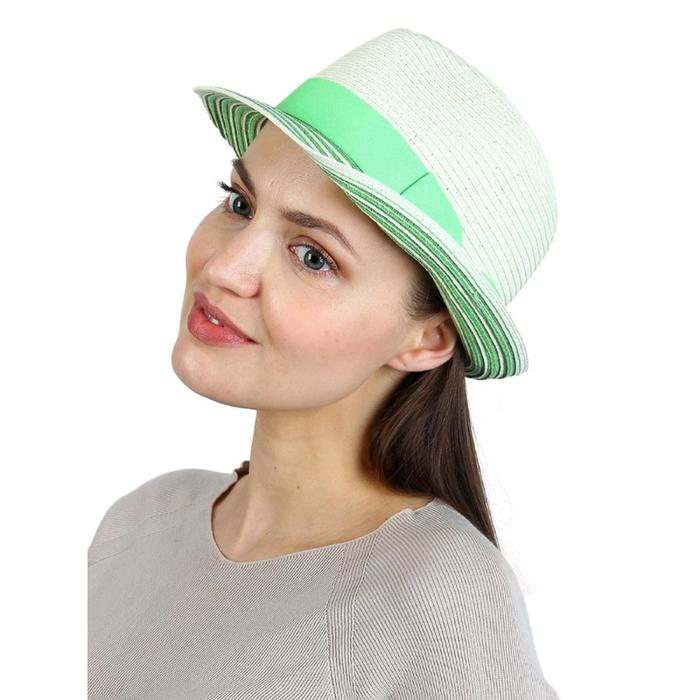 Шляпа женская, размер 57, цвет молочный, зелёный