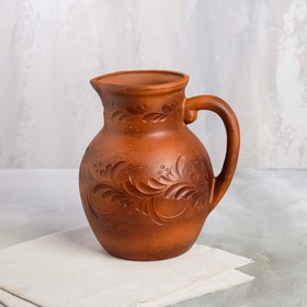 

Кувшин крынка, резной, декор, красная глина, 2.1 л