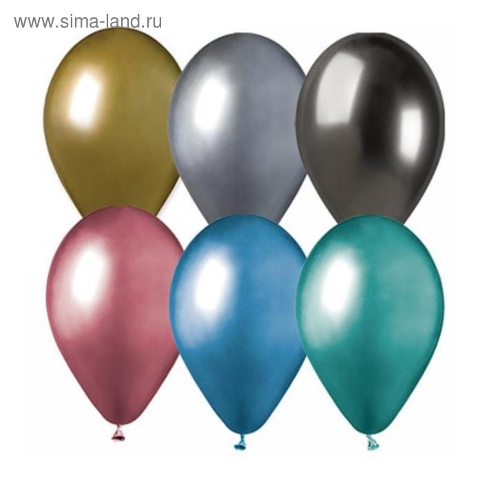 фото Шар латексный 14" shiny, хром, набор 50 шт., микс gemar