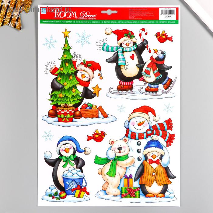 

Декоративная наклейка Room Decor "Снеговик и пингвины" 29х41 см