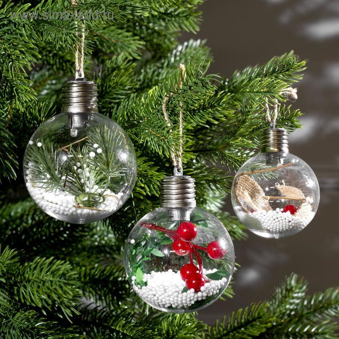 фото Набор ёлочных шаров «зимний лес» 3 шт., батарейки, 1 led, свечение тёплое белое luazon lighting