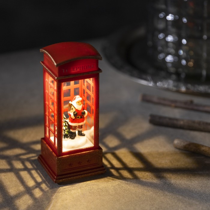 Светодиодная фигура «Дед Мороз в телефонной будке» 5.3 × 12 × 5.3 см, пластик, батарейки AG13х3, свечение тёплое белое светодиодная фигура дед мороз с ёлкой 7 5 × 14 × 4 2 см пластик батарейки ag13х3 свечение тёплое белое
