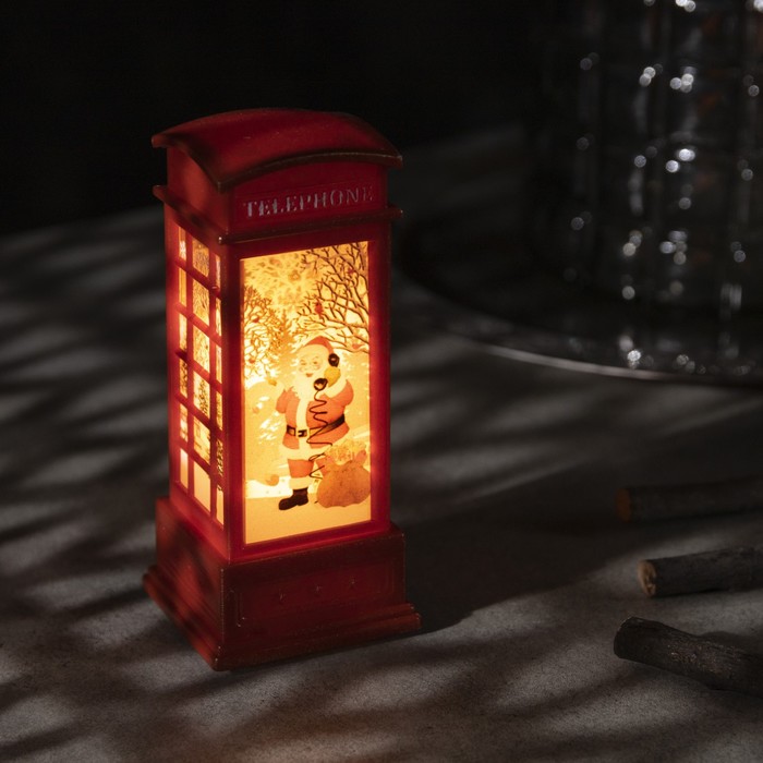 светодиодная фигура телефонная будка со снеговиком пластик 12х5 Светодиодная фигура «Телефонная будка с Дедом Морозом» 5.3 × 12 × 5.3 см, пластик, батарейки AG13х3, свечение тёплое белое