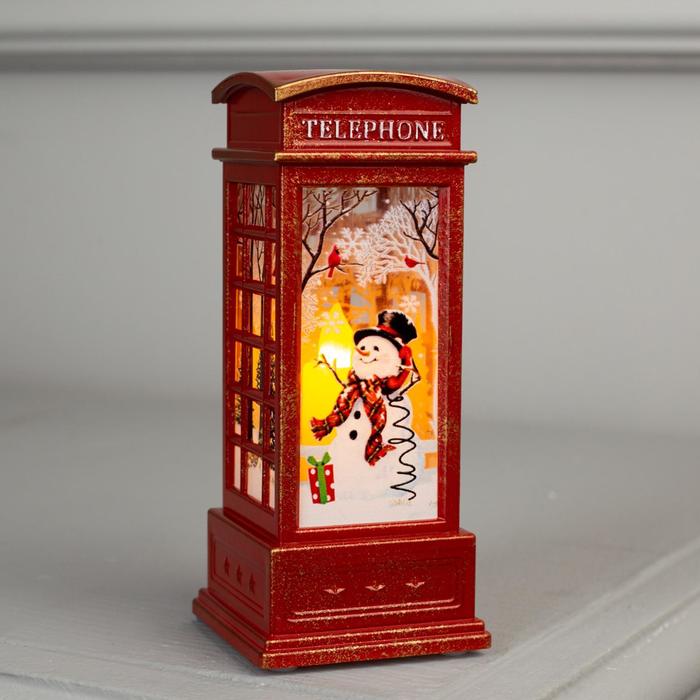 светодиодная фигура телефонная будка со снеговиком пластик 12х5 Светодиодная фигура «Телефонная будка со снеговиком» 5.3 × 12 × 5.3 см, пластик, батарейки AG13х3, свечение тёплое белое