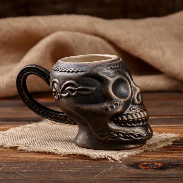 фото Кружка "мексиканский череп", бронзовая, 0.5 л керамика ручной работы