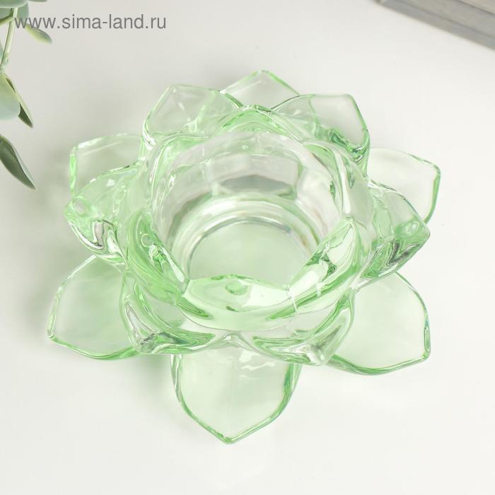 Подсвечник стекло на 1 свечу Лотос зелёный 5,5х12х12 см фото