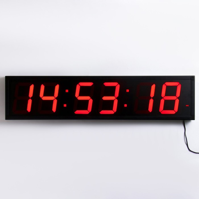 Часы настенные электронные, с пультом, 97 х 8 х 23 см, от сети, красные цифры