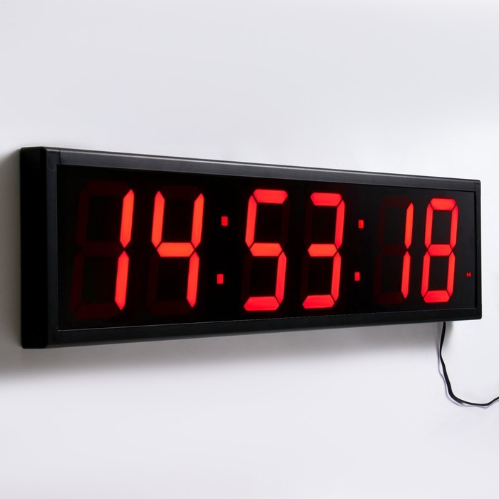 Часы настенные электронные, с пультом, 97 х 8 х 23 см, от сети, красные цифры