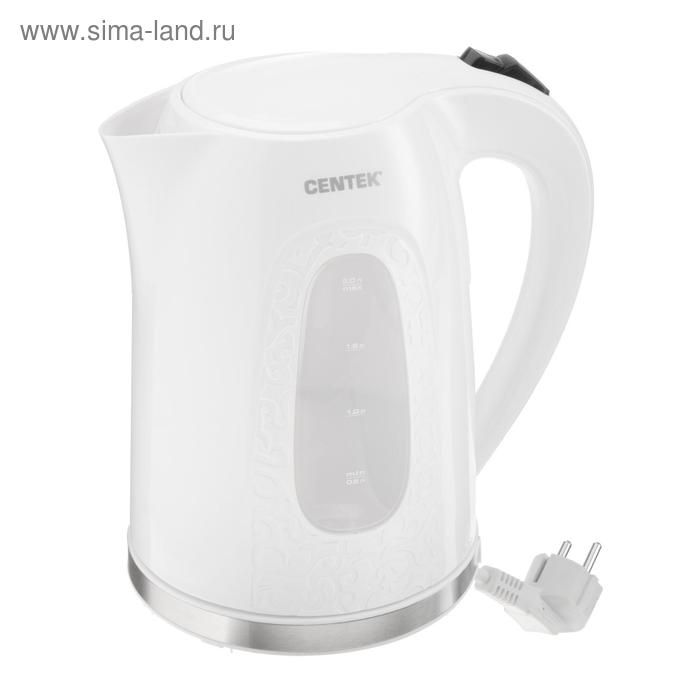 Чайник электрический Centek CT-0041, пластик, 2 л, 2200 Вт, внутренняя подсветка, белый чайник centek ct 0041 black 2 0л 2200вт открывание кнопкой внутренняя подсветка