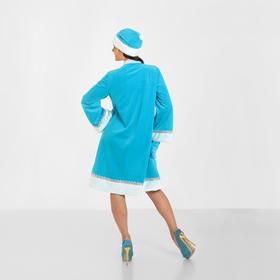 

Карнавальный костюм «Снегурочка с узором», шуба расклешенная, шапка, варежки, р. 48