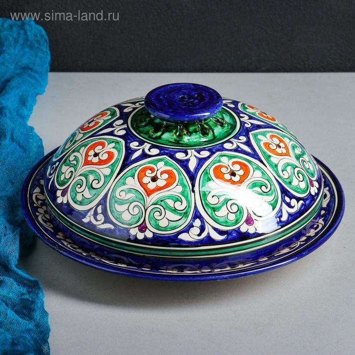 Блинница Риштанская Керамика Цветы, 26 см, синий блинница риштанская керамика узоры 24 см синий микс