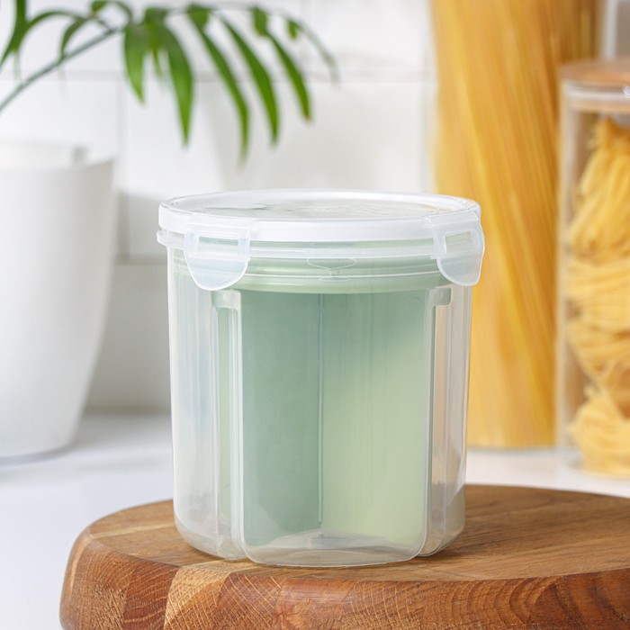 

Банка пластиковая для сыпучих продуктов, 4 отсека, 13,5×13,5×14 см, цвет МИКС
