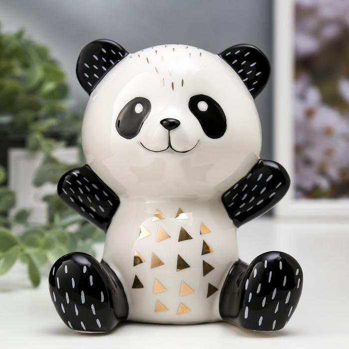 Сувенир керамика "Весёлая панда" бело-чёрный с золотом 13х9,6х11 см