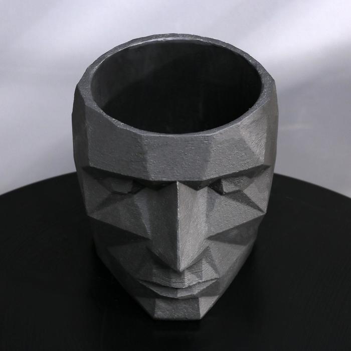 Кашпо полигональное из гипса «Голова», цвет чёрный, 11 × 13 см
