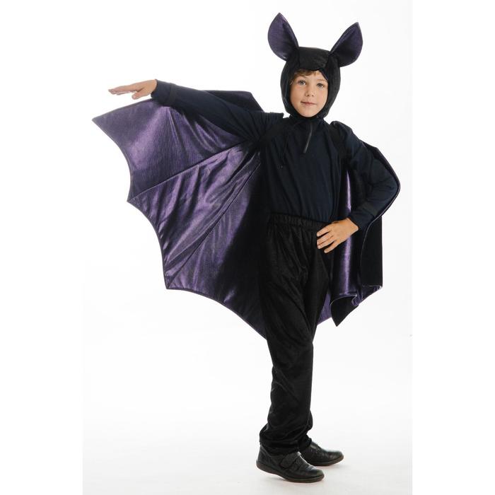 Карнавальный костюм «Летучая мышь», брюки, фуфайка, крылья, шапка, р. 28, рост 110 см