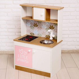 Набор игровой мебели «Детская кухня», цвет корпуса бело-бежевый, цвет фасада бело-розовый, фартук цветы Ош
