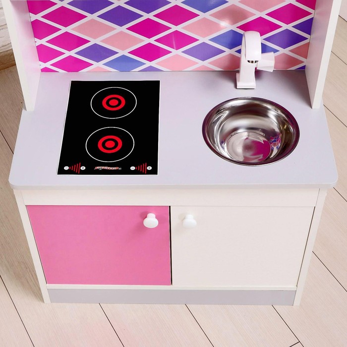 Набор игровой мебели «Детская кухня», цвет корпуса бело-серый, цвет фасада бело-малиновый, фартук ромб