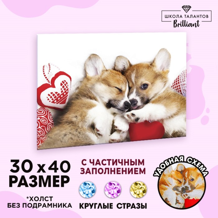 

Алмазная мозаика с частичным заполнением на холсте «Малыши корги», 30 х 40 см