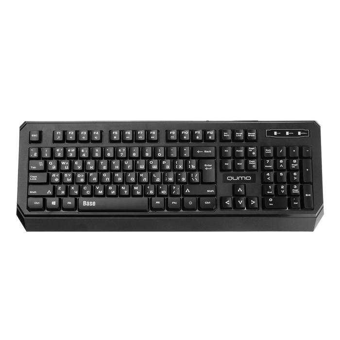 Клавиатура Qumo Base K59, проводная, мембранная, 104 клавиши, USB, подсветка, чёрная